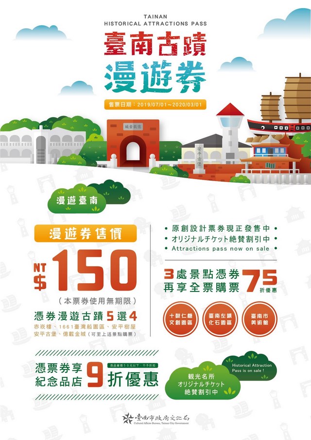 玩遍古蹟5選4只要150元 臺南古蹟漫遊券好評延長販售