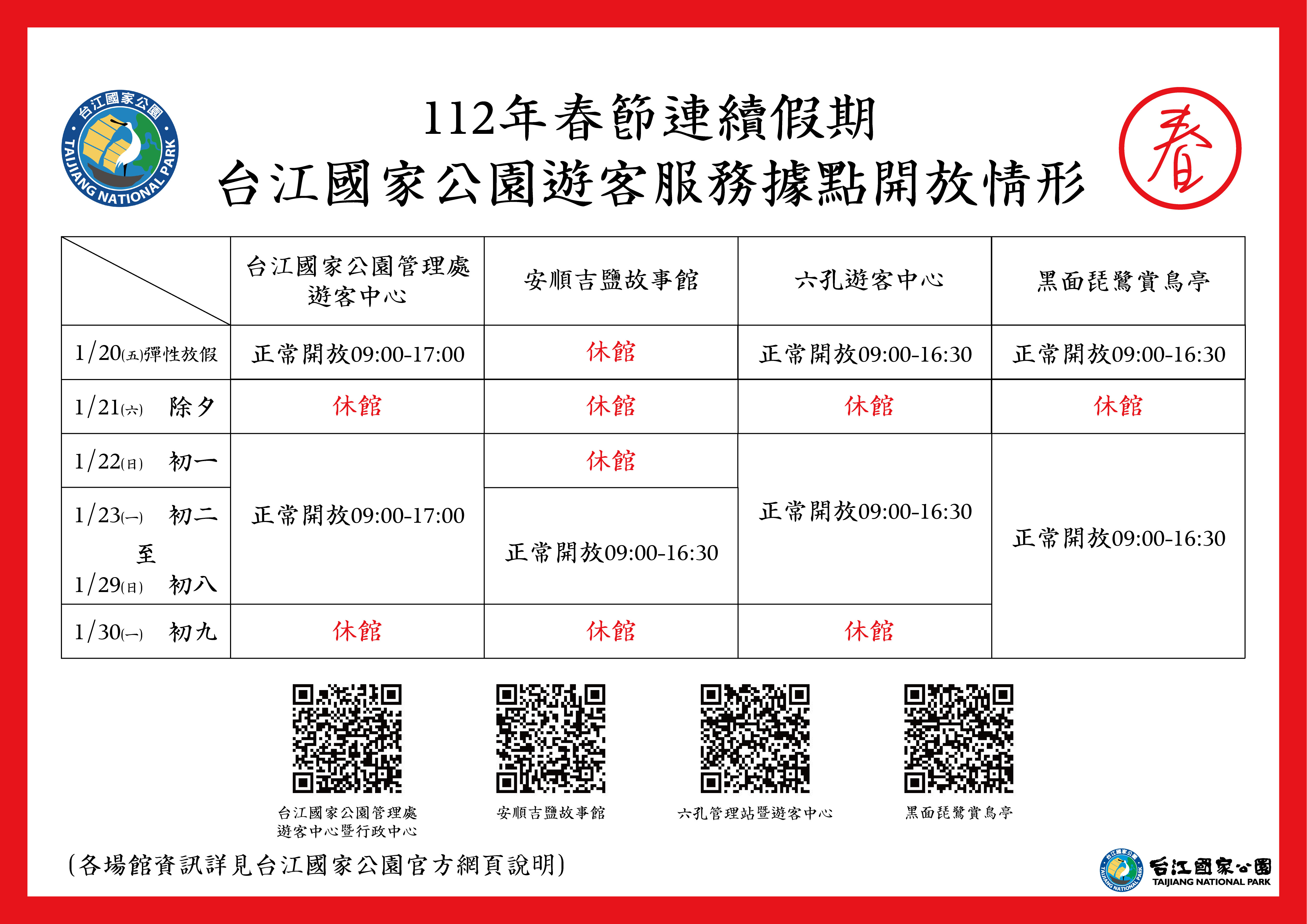 台江國家公園春節服務不打烊 闔家歡樂出遊趣